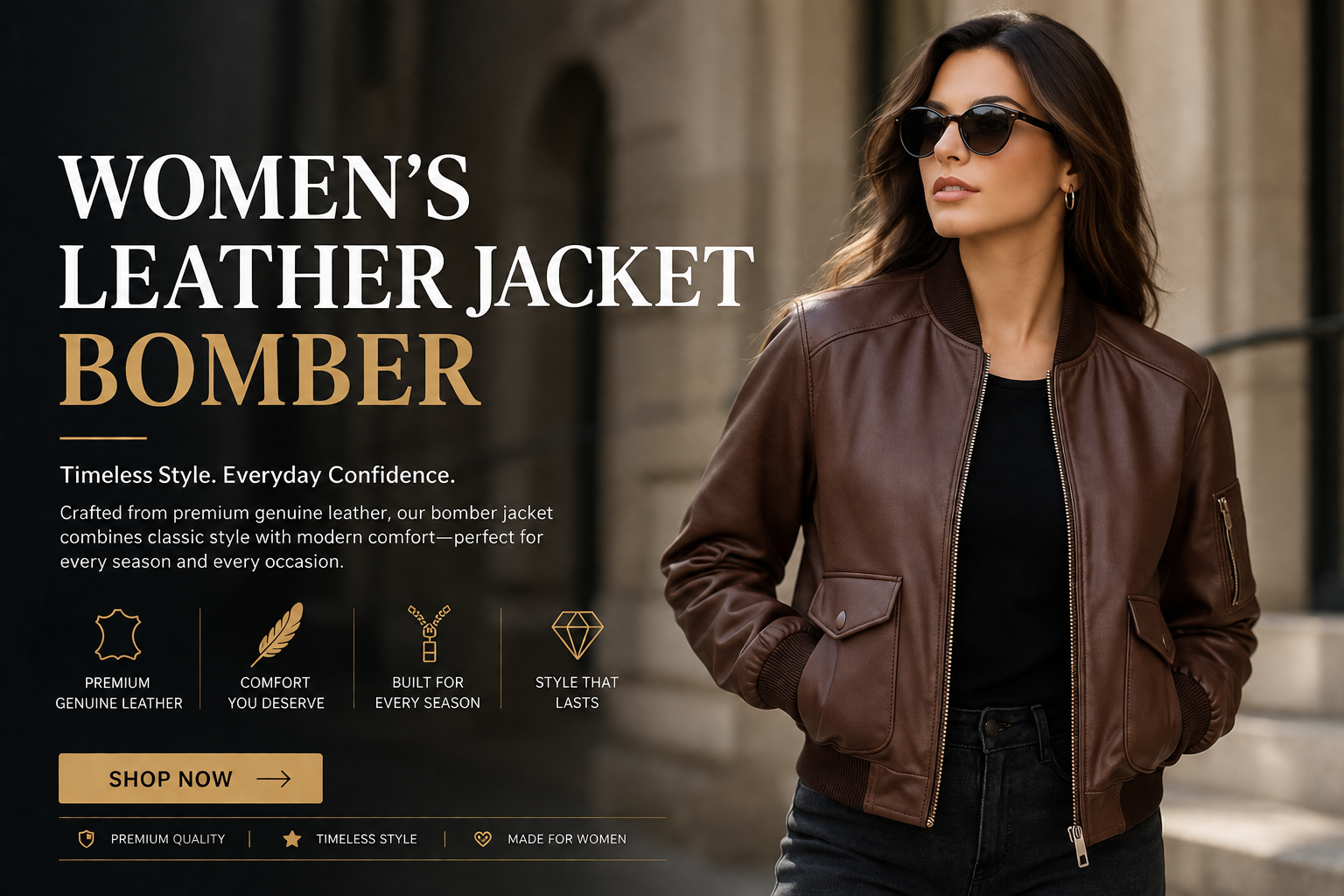 Women's Leather Jacket Bomber | Premium Genuine Leather by Dubey