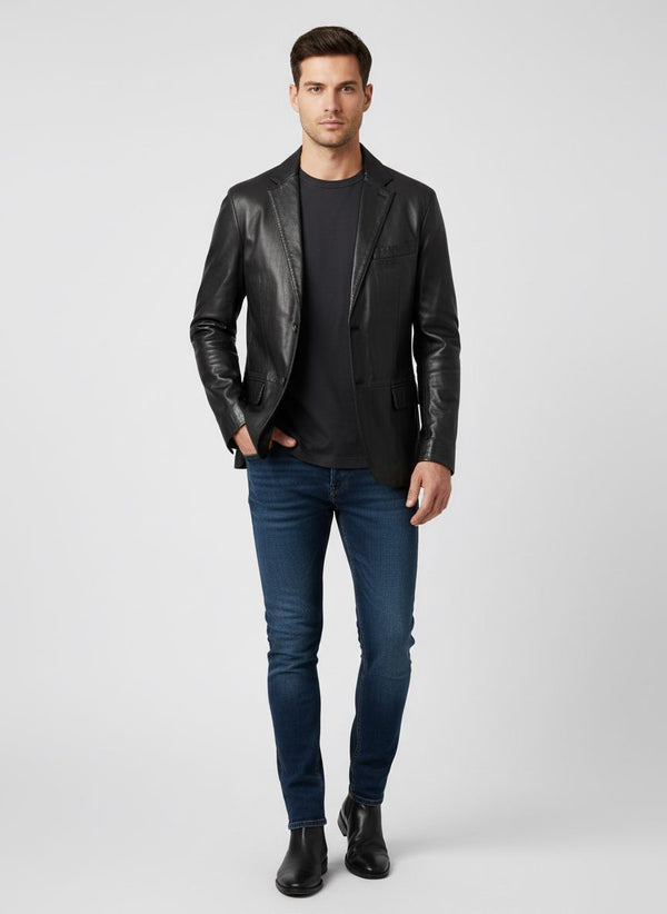 Black leather jacket hand dyed by Dubey (D106)