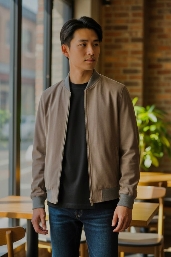 Slate grey bomber suede leather jacket by Dubey(d114)