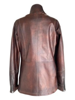 Brown leather jacket with classic stitching, stylish and comfortable fashion outerwear