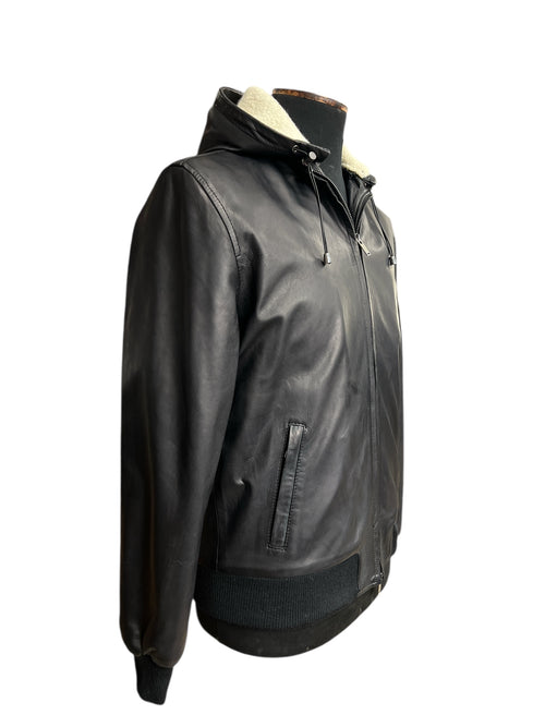 Black bomber leather jacket hand dyed by dubey(D115)