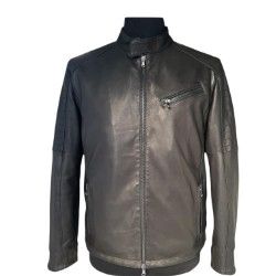 Stylish black leather jacket with front zipper and chest pocket, perfect for modern fashion trends